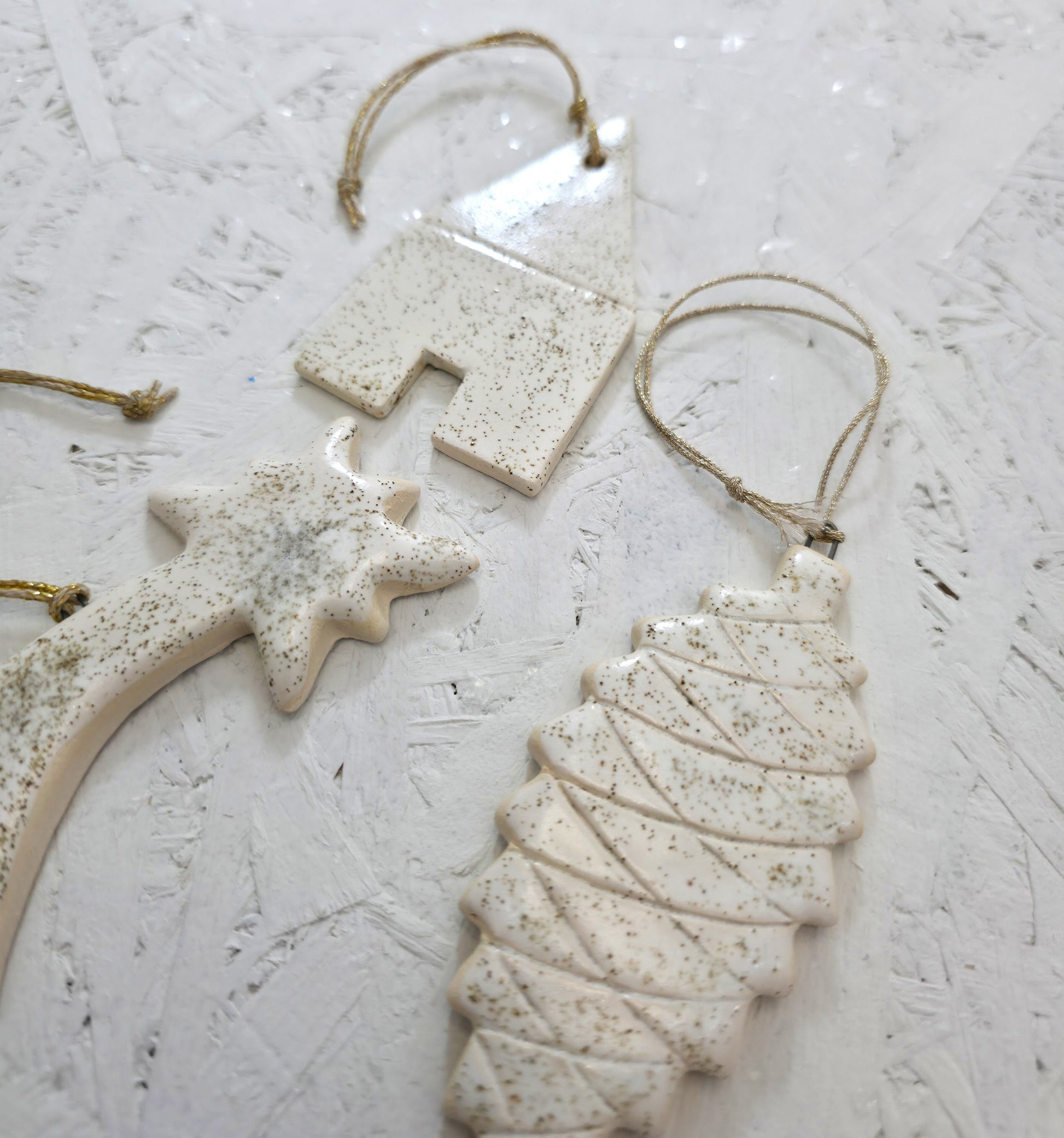 Handmade Ceramic Ornaments – Neutral, Modern, Speckled