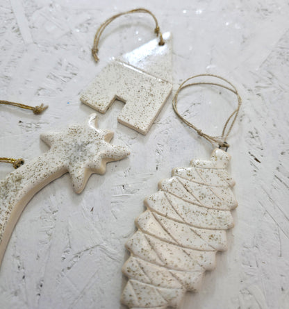 Handmade Ceramic Ornaments – Neutral, Modern, Speckled
