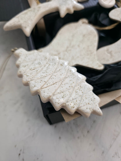 Handcrafted White Ceramic Holiday Ornaments – Modern & Minimal