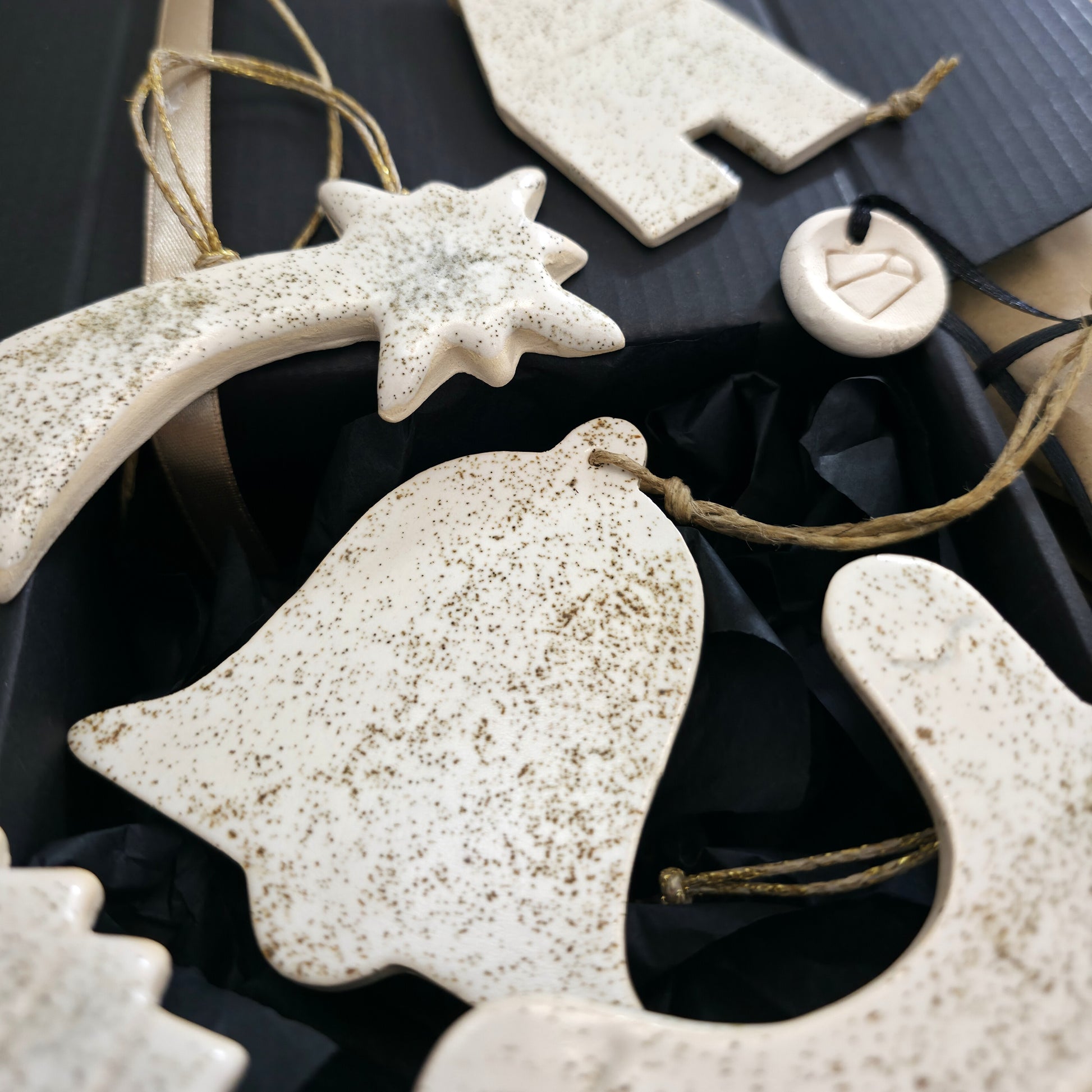 Minimalist Ceramic Ornaments with Beige Speckled Glaze