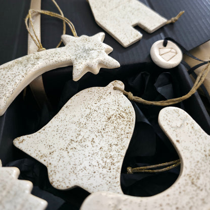 Minimalist Ceramic Ornaments with Beige Speckled Glaze