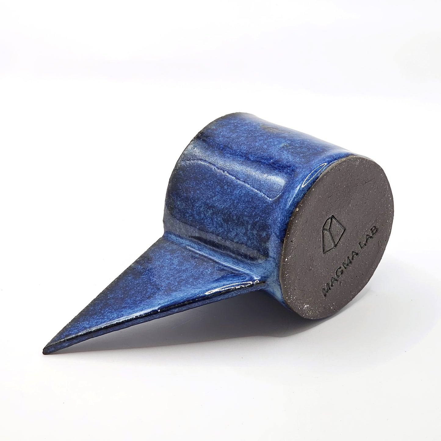 Blue and black ceramic MUG with a pointed end