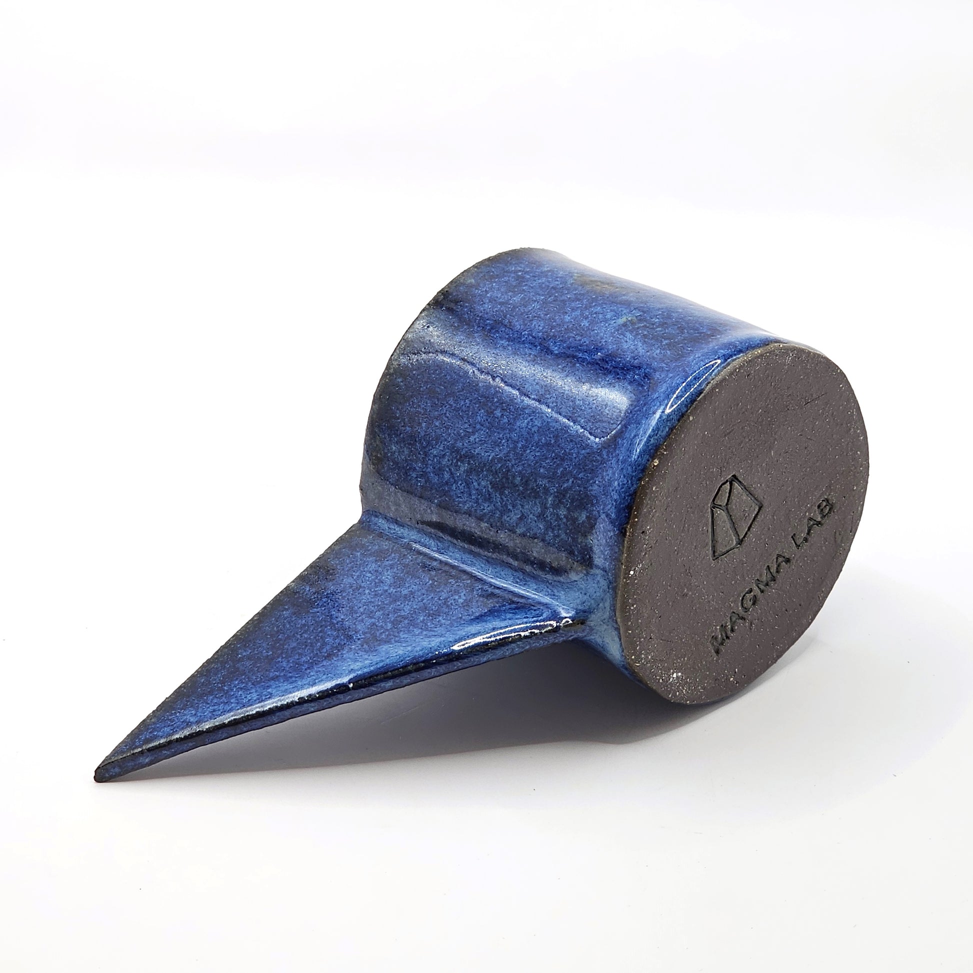 Blue and black ceramic MUG with a pointed end