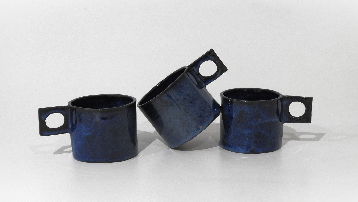 handmade ceramic deep blue mug cup pottery handbuild 
