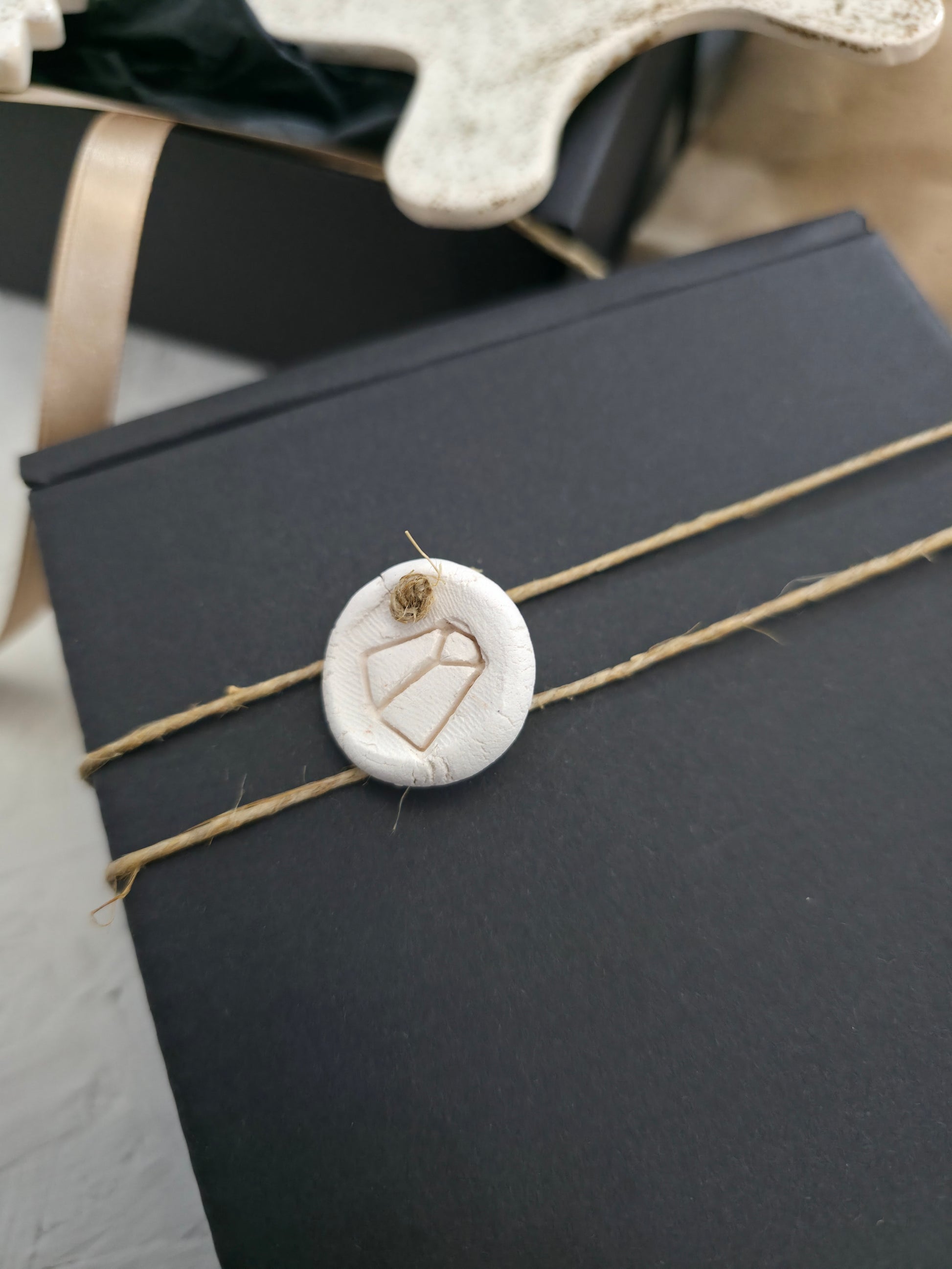 Handmade Ceramic Christmas Ornament – Minimal White & Beige Speckled Glaze | Gift Box Ready
