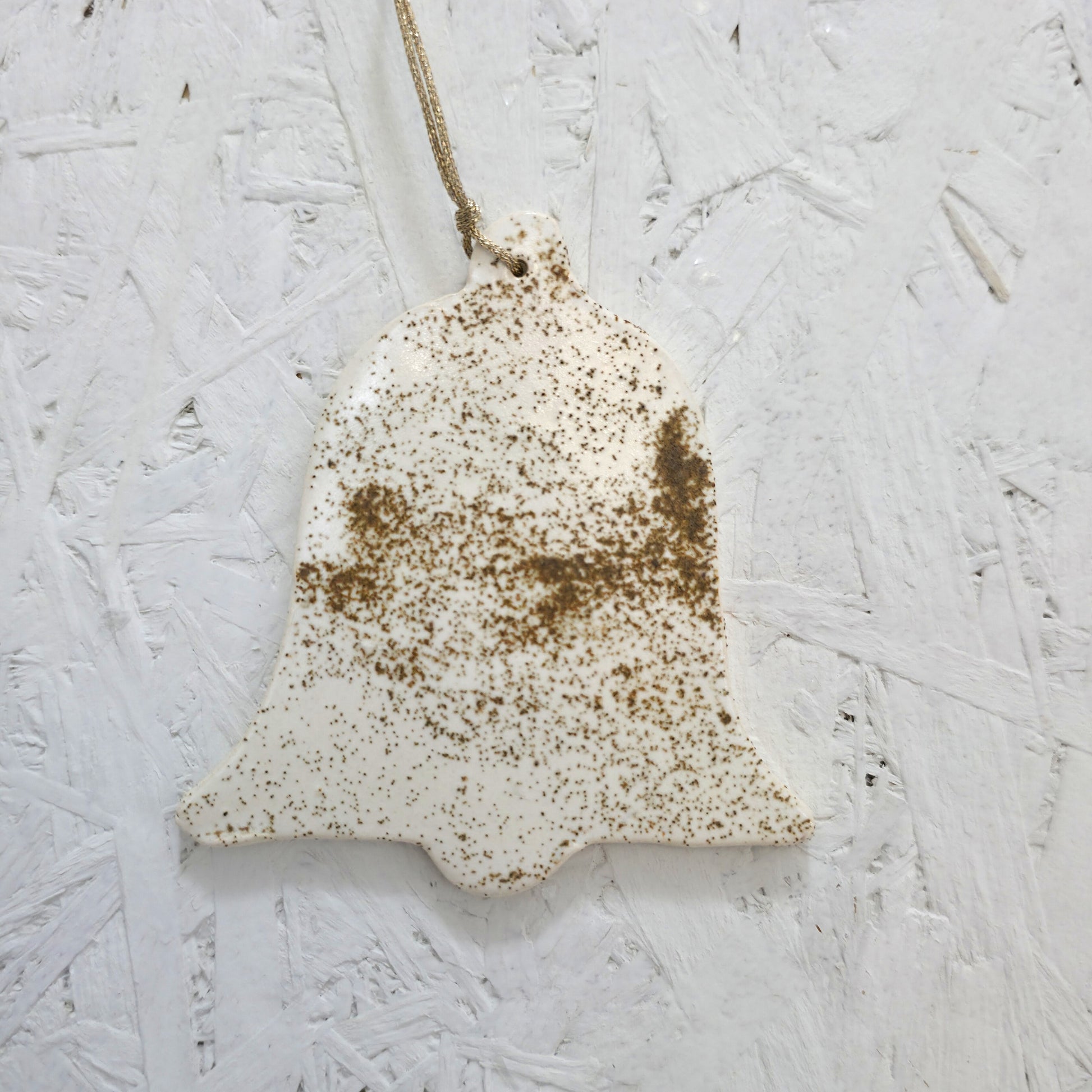 Christmas Tree Ornament Clay Carrying Tiny Gold Bell